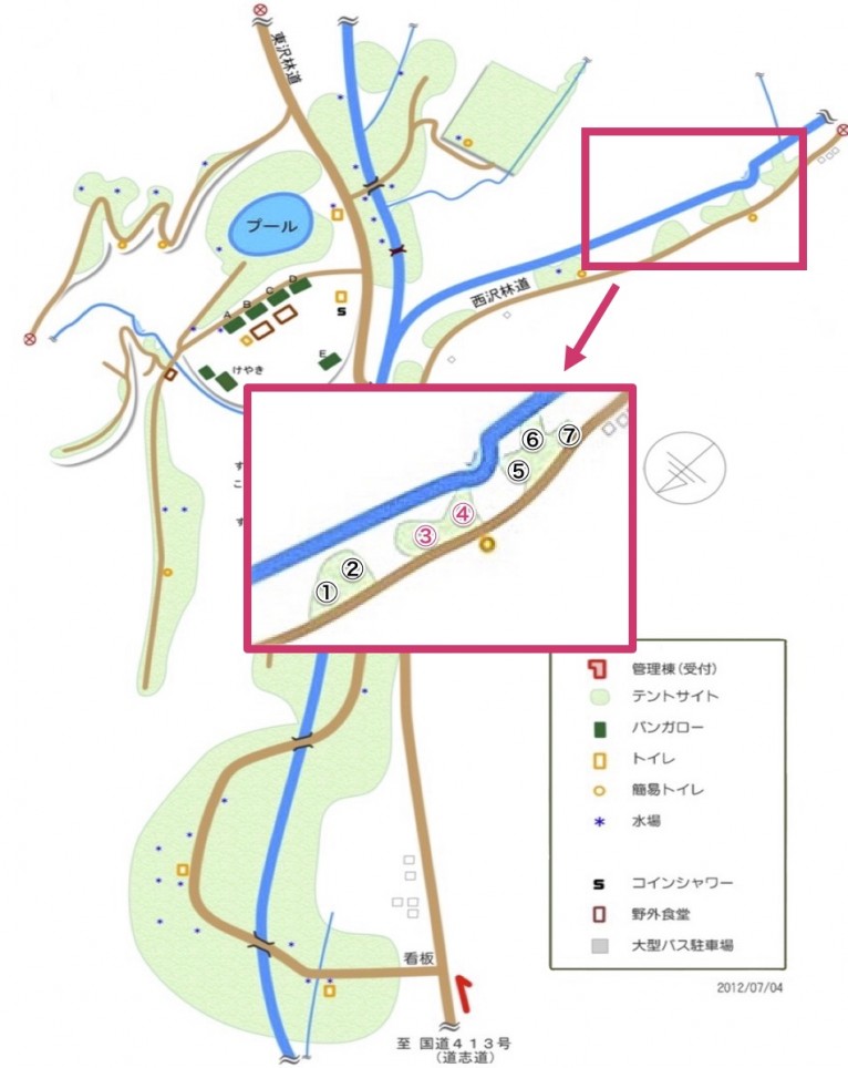 道志の森キャンプ場マップ（西沢林道３・４）